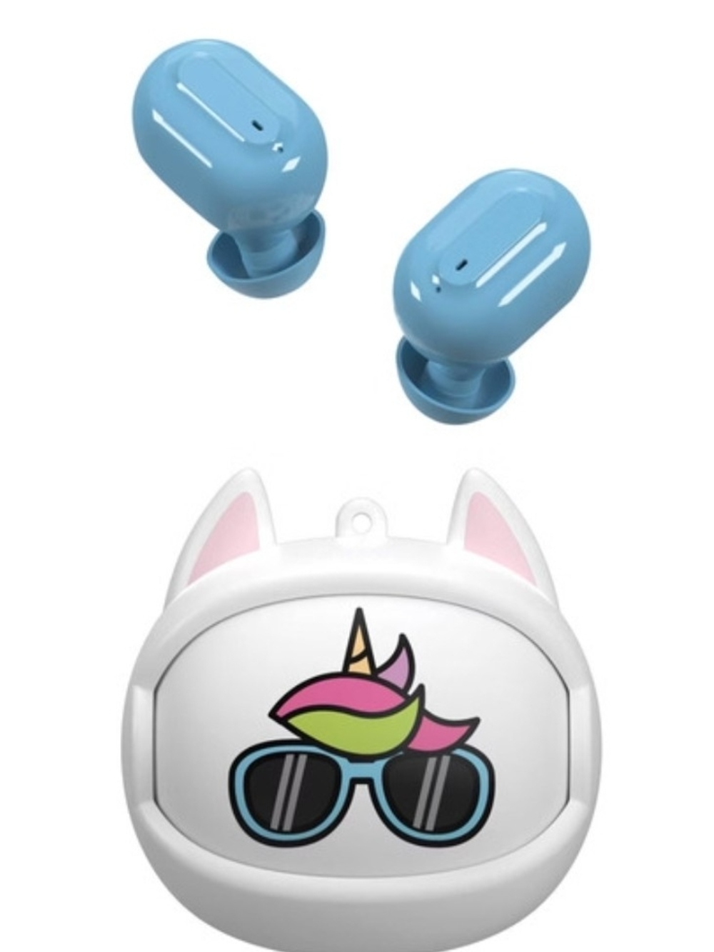 TWS Kids Unicorn Earbuds with White Cat Case - Cute Blue Wireless Earbuds